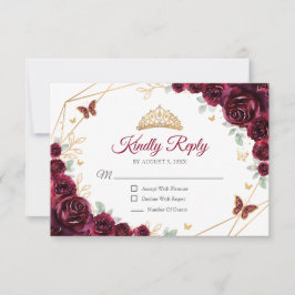 Burgundy Gold Floral Quinceanera Reply OSA Kort