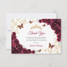 Burgundy Gold Floral Quinceanera