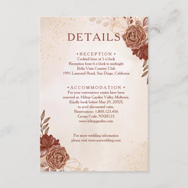 Burgundy & Gold Floral Wedding Enclosure Card Tilläggskort (Framsida)