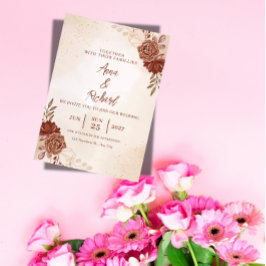 Burgundy & Gold Floral Wedding Invitation Inbjudningar