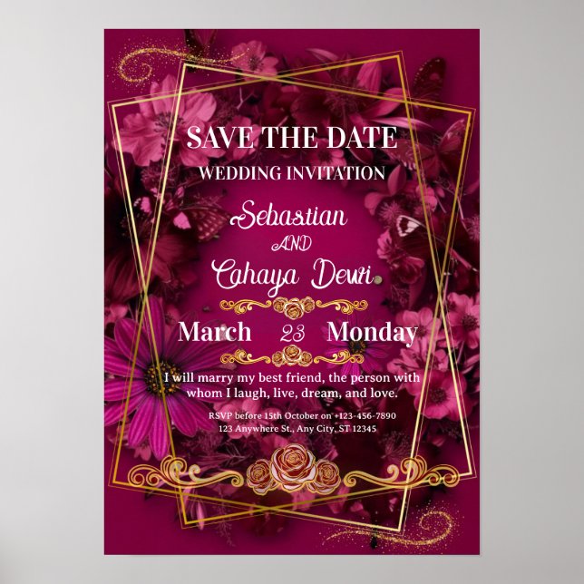 Burgundy Gold Floral Wedding Poster (Framsidan)