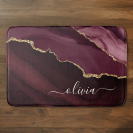 Burgundy Gold Foil Agate Geode Gold Monogram Badrumsmatta
