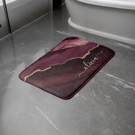 Burgundy Gold Foil Agate Geode Gold Monogram Badrumsmatta