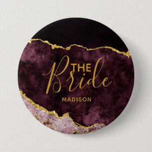 Burgundy Gold Foil Agate Marble Bride Knapp