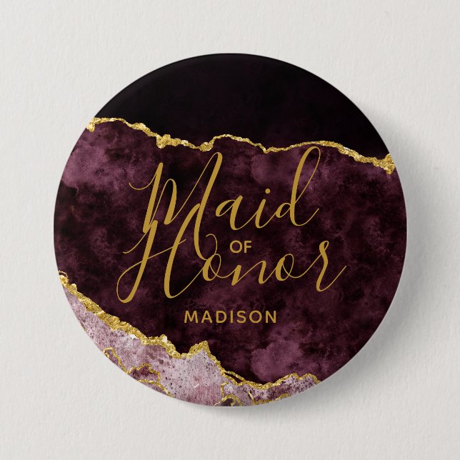 Burgundy & Gold Foil Agate Marble Maid of honor Knapp (Framsida)