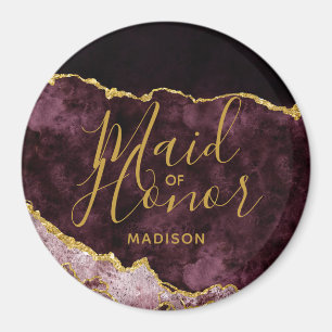 Burgundy & Gold Foil Agate Marble Maid of honor Magnet