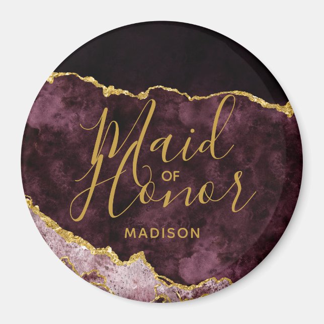 Burgundy & Gold Foil Agate Marble Maid of honor Magnet (Framsidan)