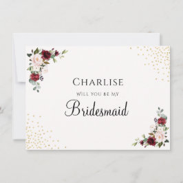 Burgundy Gold Foil Blommigt Bridesmaid Frieri Card