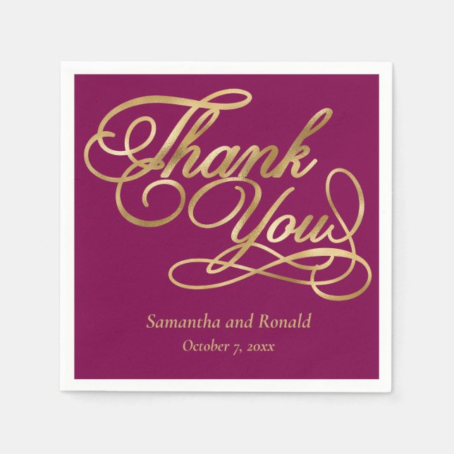 Burgundy & Gold Foil Thank You Calligraphy Wedding Pappersservett (Framsidan)