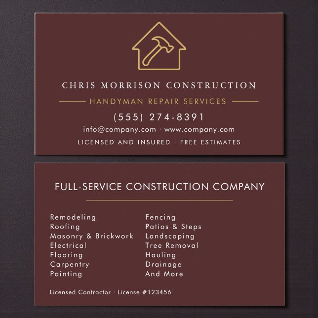 Burgundy Gold Handyman Construction  Visitkort (Skapare uppladdad)