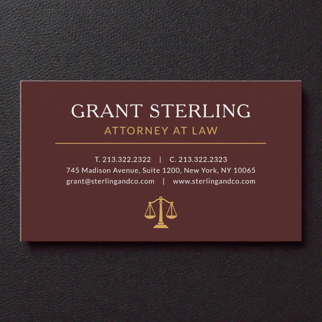 Burgundy Gold Lawyer Attorney at Law Luxury Visitkort (Skapare uppladdad)