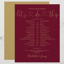 Burgundy Gold Script Bröllopsschema Tidslinje