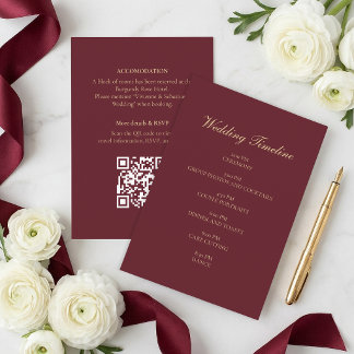 Burgundy Gold Script Minimal Bröllop Tidsplan Kort