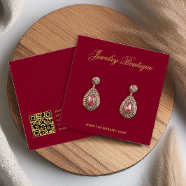 Burgundy Gold Script QR-kod örhänge displaykort Fyrkantigt Visitkort