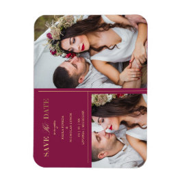 Burgundy Golden 2 Photos Minimalist Wedding Date Magnet