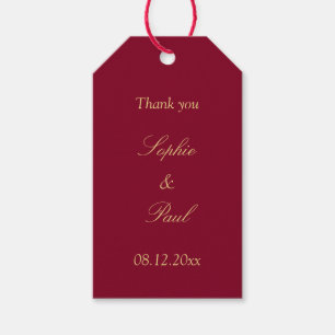 Burgundy Golden Beige Wedding Favor Tack Presentetikett
