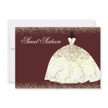 Burgundy Golden Dress Glitter Sweet 16 Inbjudan