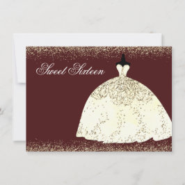 Burgundy Golden Dress Glitter Sweet 16 Inbjudan