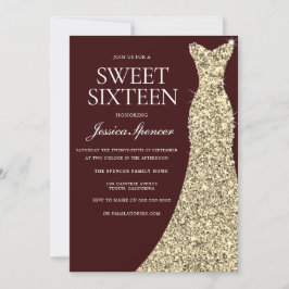 Burgundy Golden Dress Sweet 16 Inbjudan