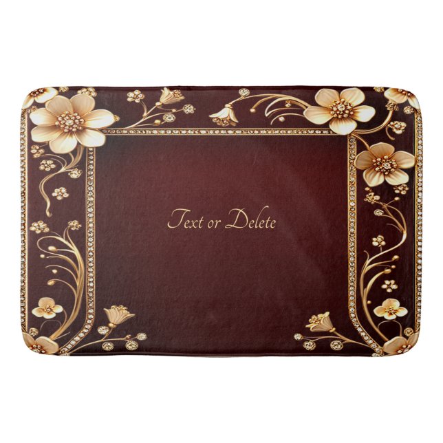 Burgundy Golden Flowers Bath Mat Badrumsmatta (Framsidan)