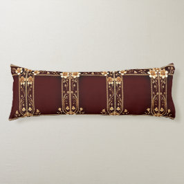Burgundy Golden Flowers Body Pillow Kroppskudde