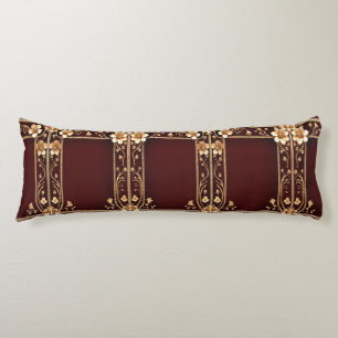 Burgundy Golden Flowers Body Pillow Kroppskudde