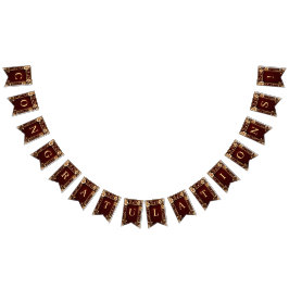 Burgundy Golden Flowers Bunting Flagga