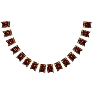 Burgundy Golden Flowers Bunting Flagga