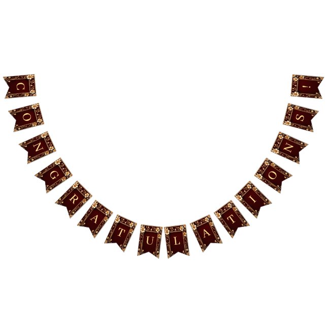 Burgundy Golden Flowers Bunting Flagga (Alla)