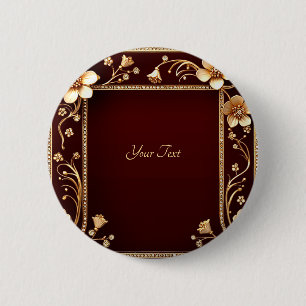 Burgundy Golden Flowers Button Knapp