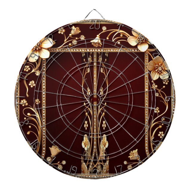 Burgundy Golden Flowers Dartboard Darttavla (Framsidan)