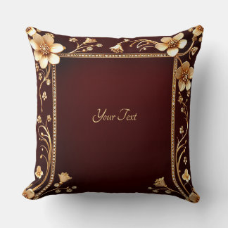 Burgundy Golden Flowers Dekorativ kudde