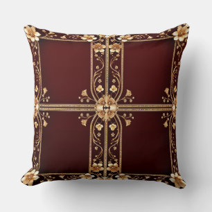 Burgundy Golden Flowers Dekorativ kudde