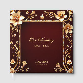 Burgundy Golden Flowers Guest Bok