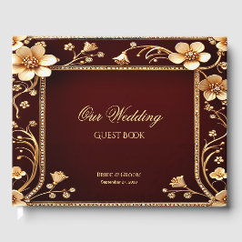 Burgundy Golden Flowers Guest Bok