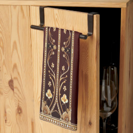 Burgundy Golden Flowers Kitchen Towels Kökshandduk