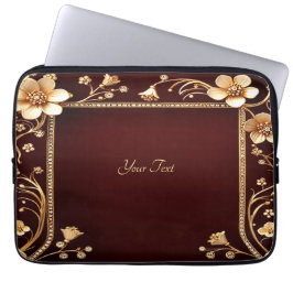 Burgundy Golden Flowers Laptop sleeve
