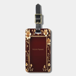 Burgundy Golden Flowers Luggage Tag Bagagebricka