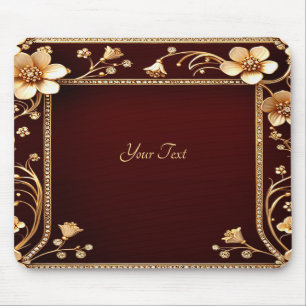 Burgundy Golden Flowers Mousepad Musmatta