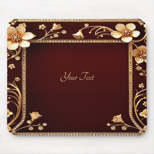 Burgundy Golden Flowers Mousepad Musmatta (Framsidan)