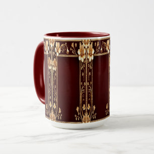 Burgundy Golden Flowers Mugg