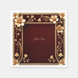 Burgundy Golden Flowers Napkins Pappersservett