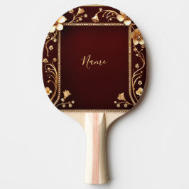 Burgundy Golden Flowers Ping Pong Paddle Pingisracket