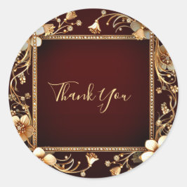Burgundy Golden Flowers Sticker Runt Klistermärke