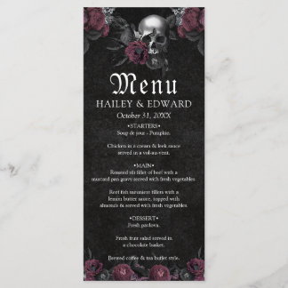 Burgundy Gothic Blommigt Skull Halloween Bröllop Meny