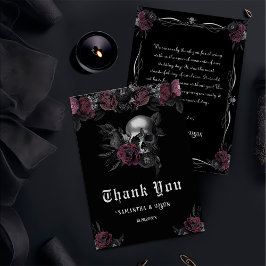 Burgundy Gothic Blommigt Skull Halloween Bröllop Tack Kort