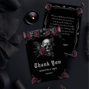 Burgundy Gothic Blommigt Skull Halloween Bröllop Tack Kort