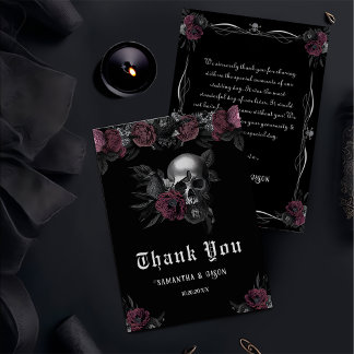 Burgundy Gothic Blommigt Skull Halloween Bröllop Tack Kort