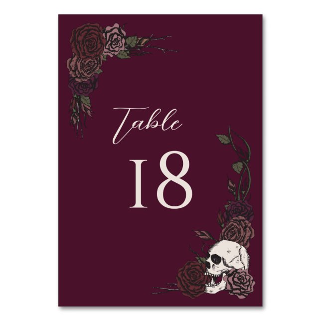 Burgundy Gothic Wedding Table Number Card Bordsnummer (Framsidan)