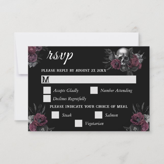 Burgundy Gothy Blommigt Skull-Bröllop OSA (Framsida)